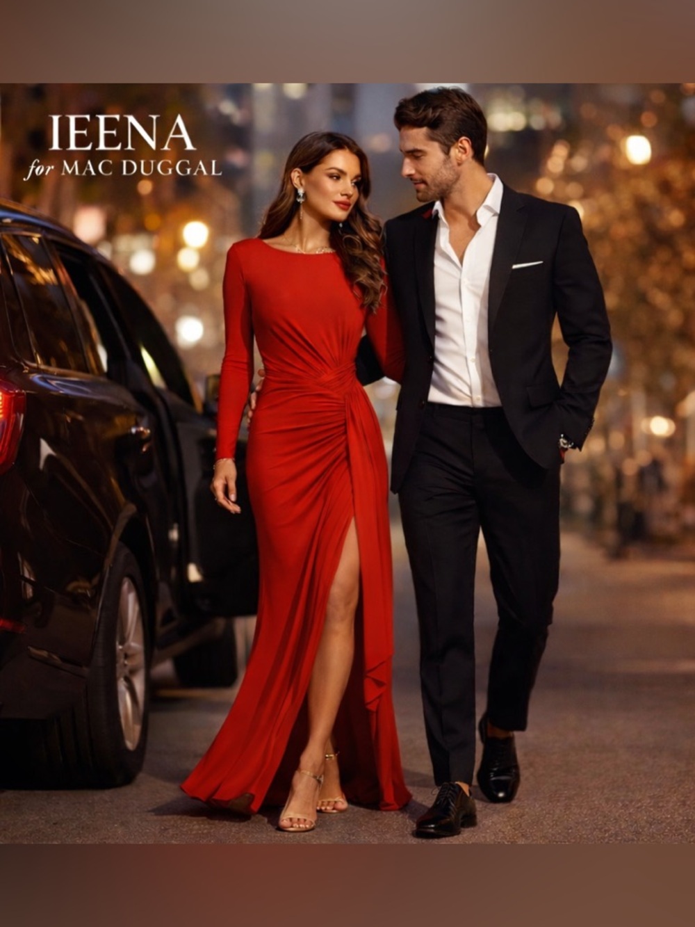 IEENA,Mac Duggal,Sultry Crew-Neck Bi-Color,Wrap Dress: Brick & Berry,EUC,Size 6